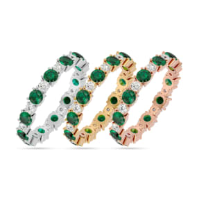 1 1/2 Carat Emerald and Diamond Eternity Ring In 14 Karat White Gold, Ring Size 7.5