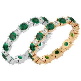 1 1/2 Carat Emerald and Diamond Eternity Ring In 14 Karat White Gold, Ring Size 7.5