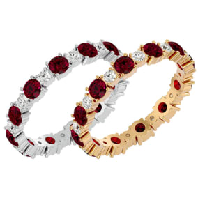 1 1/2 Carat Ruby and Diamond Eternity Ring In 14 Karat White Gold, Ring Size 7.5
