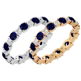 1 1/2 Carat Sapphire and Diamond Eternity Ring In 14 Karat White Gold, Ring Size 7.5