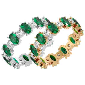 3 1/2 Carat Emerald and Moissanite Eternity Ring In 14 Karat White Gold and Yellow Gold, Ring Size 4-9.5