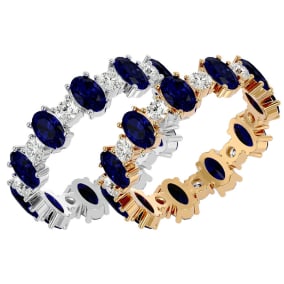 3 1/2 Carat Sapphire and Moissanite Eternity Band In 14 Karat White Gold and Yellow Gold, Ring Size 4-9.5