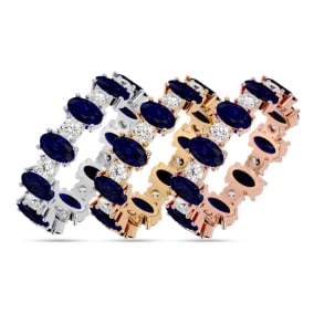 Eternity Band Size 7.5 3 1/2 Carat Sapphire and Moissanite Eternity Band In 14 Karat White Gold