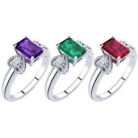 1 Carat Gemstone and Two Diamond Heart Ring In 1.4 Karat Gold™ 
