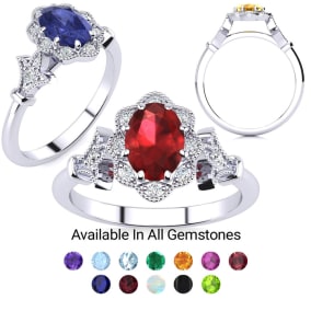 1 Carat Oval Shape Gemstone and Halo Diamond Vintage Ring In 1.4 Karat Gold™