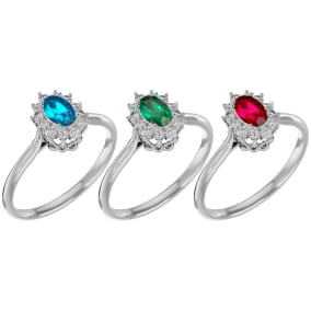 2/3 Carat Oval Shape Gemstone and Halo Diamond Ring In 1.4 Karat Gold™