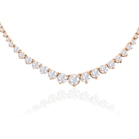 Graduated 4 Carat Lab Grown Diamond Tennis Necklace In 14 Karat Rose Gold, 17 Inches