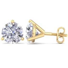 6 Carat Lab Grown Diamond Earrings In 14 Karat Yellow Gold, Martini Setting