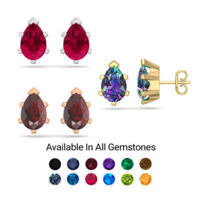 3 Carat Pear Shape Gemstone Stud Earrings In Sterling Silver
