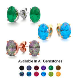 1 Carat Oval Shape Gemstone Stud Earrings In Sterling Silver