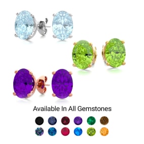 2 Carat Oval Shape Gemstone Stud Earrings In Sterling Silver