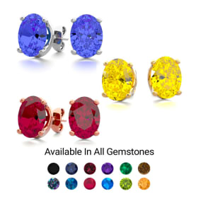 3 Carat Oval Shape Ruby Stud Earrings In Sterling Silver