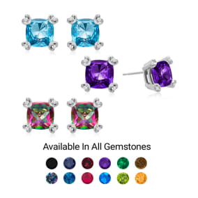 2ct Cushion Gemstone and Diamond Earrings in 10k White Gold