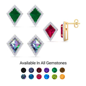 2 1/5 Carat Kite Shape Gemstone and Diamond Earrings In 14 Karat White and Yellow Gold