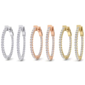 1 Carat Diamond Hoop Earrings In 14 Karat White Gold, 3/4 Inch