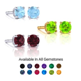 2 Carat Round Shape Gemstone Stud Earrings In Sterling Silver Yellow Gold Rose Gold Over Sterling Silver 