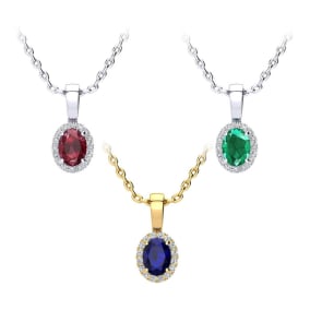 0.67 Carat Oval Shape Sapphire and Halo Diamond Necklace In 14 Karat White Gold With 18 Inch Chain