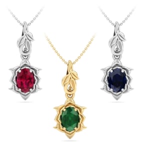 Gemstone Necklaces 1 Carat Oval Shape Gemstone Ornate Necklaces In 14K White Gold and Yellow Gold