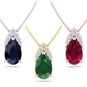 7/8 Carat Pear Shape Sapphire and Diamond Necklace In 14 Karat White Gold, 18 Inches