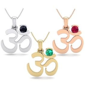 1/3 Carat Sapphire Om Necklace In 14 Karat White Gold, 18 Inches