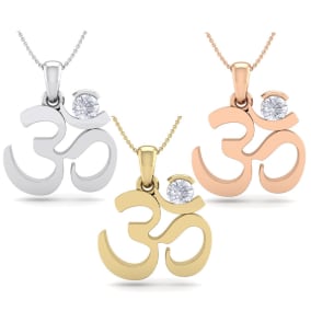 1/4 Carat Diamond Om Necklace In 14 Karat White Gold, 18 Inches