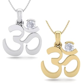 1/4 Carat Natural Diamond Om Necklaces In 14 Karat  White Gold and Yellow Gold, 18 Inches