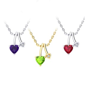 1/2ct Heart Shaped Gemstone and Diamond Necklaces in 10K White and Yellow Gold