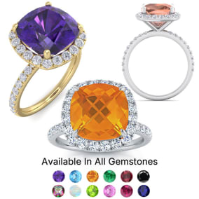 5 1/2 Carat Cushion Cut Amethyst and Diamond Ring In 14 Karat White Gold and Yellow Gold