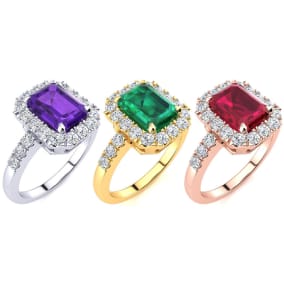 2 3/4 Carat Sapphire and Halo Diamond Ring In 14 Karat White Gold