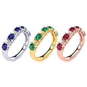 1 1/3 Carat Gemstone and Diamond Journey Band Rings in 10K White Gold, Yellow Gold and Rose Gold