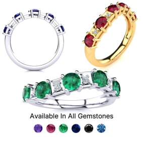 1 1/3 Carat Gemstone and Diamond Journey Band Rings in 10K White Gold and Yellow Gold