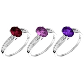 1 1/2 Carat Oval Shape Gemstone and Diamond Rings In Sterling Silver