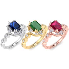 Emerald Ring: 1 Carat Emerald and Diamond Ring