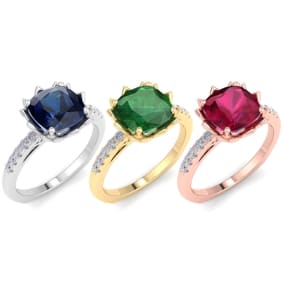 Sapphire Ring: 1 1/2 Carat Cushion Cut Sapphire and Diamond Ring