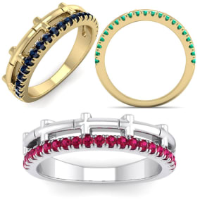 1/3 Carat Gemstone Cross Wedding Band In 14 Karat White Gold and Yellow Gold