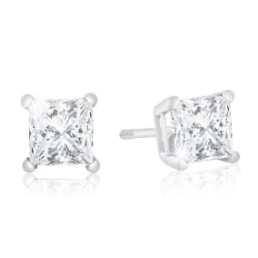 1 Carat Princess Cut Lab Grown Diamond Stud Earrings In 14 Karat White Gold