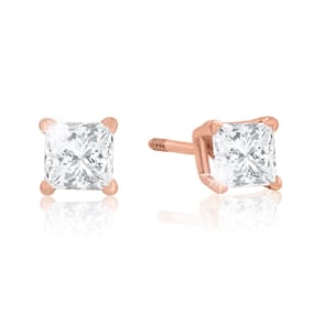 1 Carat Princess Cut Lab Grown Diamond Stud Earrings In 14 Karat Rose Gold