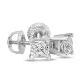 1 1/2 Carat Princess Cut Lab Grown Diamond Stud Earrings In 14 Karat White Gold