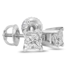 2 Carat Princess Cut Lab Grown Diamond Stud Earrings In 14 Karat White Gold