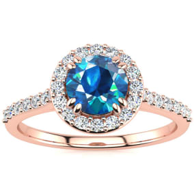 2 Carat Perfect Halo Blue Diamond Engagement Ring In 14K Rose Gold