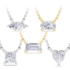 1/4 Carat Emerald, Oval, Marquise, Princess and Heart Shape Lab Grown Diamond Solitaire Necklaces In 14 Karat White Gold, Yellow Gold