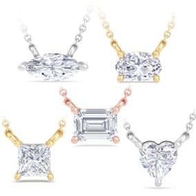 1/3 Carat Emerald, Oval, Marquise, Princess and Heart Shape Lab Grown Diamond Solitaire Necklaces In 14 Karat White Gold, Yellow Gold, Rose Gold
