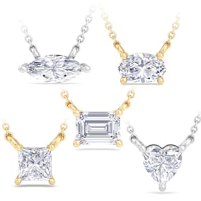 1/3 Carat Emerald, Oval, Marquise, Princess and Heart Shape Lab Grown Diamond Solitaire Necklaces In 14 Karat White Gold, Yellow Gold