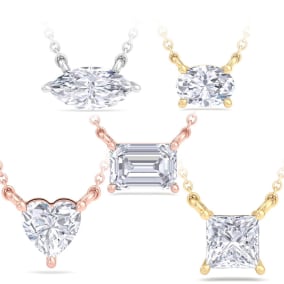 1/2 Carat Emerald, Oval, Marquise, Princess and Heart Shape Lab Grown Diamond Solitaire Necklaces In 14 Karat White Gold, Yellow Gold, Rose Gold