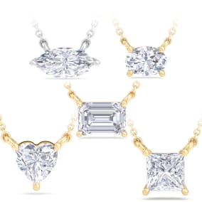 1/2 Carat Emerald, Oval, Marquise, Princess and Heart Shape Lab Grown Diamond Solitaire Necklaces In 14 Karat White Gold, Yellow Gold, Rose Gold