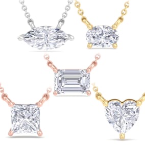 3/4 Carat Emerald, Oval, Marquise, Princess and Heart Shape Lab Grown Diamond Solitaire Necklaces In 14 Karat White Gold, Yellow Gold, Rose Gold