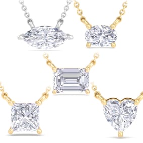 3/4 Carat Emerald, Oval, Marquise, Princess and Heart Shape Lab Grown Diamond Solitaire Necklaces In 14 Karat White Gold, Yellow Gold, Rose Gold