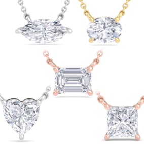 1 Carat Emerald, Oval, Marquise, Princess and Heart Shape Lab Grown Diamond Solitaire Necklaces In 14 Karat White Gold, Yellow Gold, Rose Gold