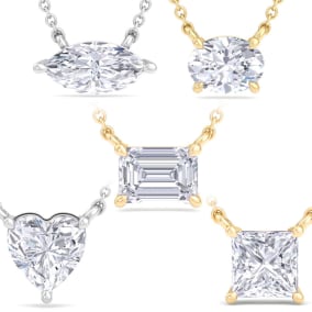 1 Carat Emerald, Oval, Marquise, Princess and Heart Shape Lab Grown Diamond Solitaire Necklaces In 14 Karat White Gold, Yellow Gold