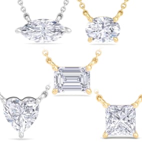 1 Carat Emerald, Oval, Marquise, Princess and Heart Shape Lab Grown Diamond Solitaire Necklaces In 14 Karat White Gold, Yellow Gold, Rose Gold